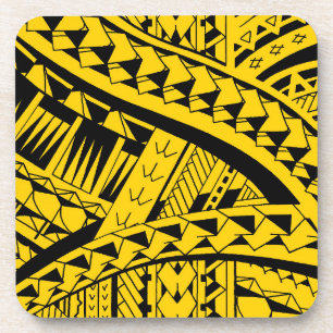Samoan tribal tattoo pattern with spearheads art coaster