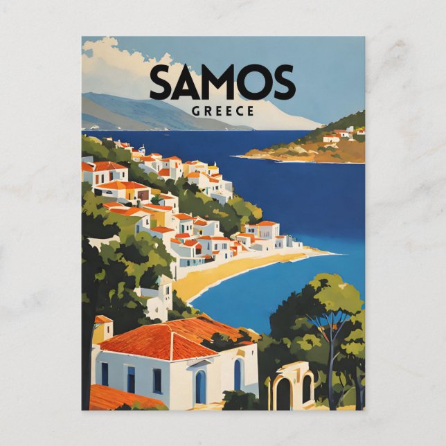 Samos Greece Retro Travel Poster Postcard (Front)