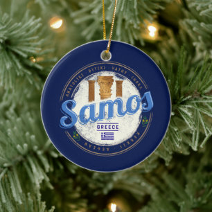 Samos island in Greece retro vintage vacation Ceramic Ornament