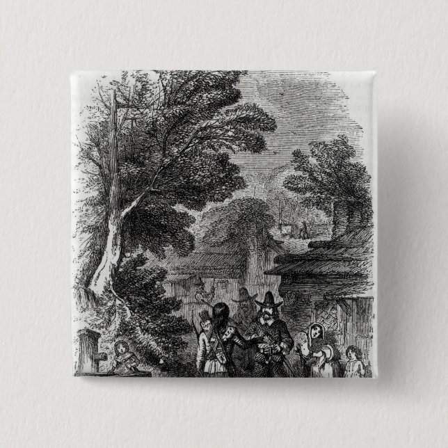 Samoset, the Indian Visitor 2 Inch Square Button (Front)