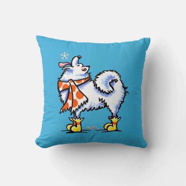 Samoyed American Eskimo Dog Snowflake Throw Pillow (Front)