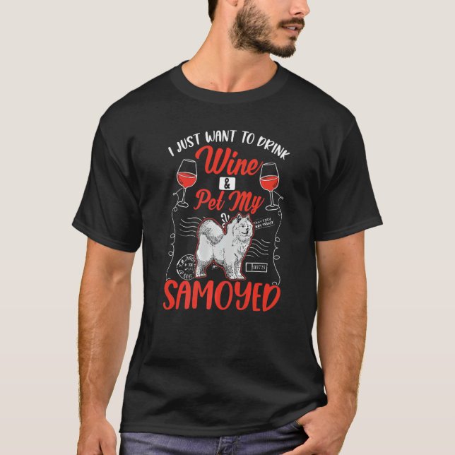 Samoyed And Wine T-Shirt (Front)