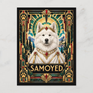 Samoyed, Art Deco Dog Postcard