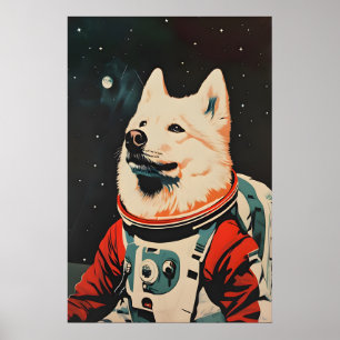 Samoyed Astronaut Poster, Samoyed Retro Print