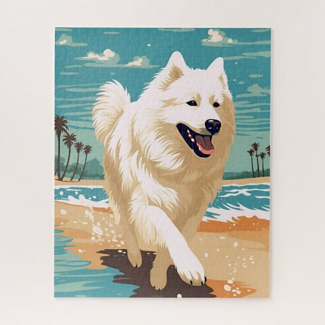 Samoyed at the beach jigsaw puzzle (Vertical)