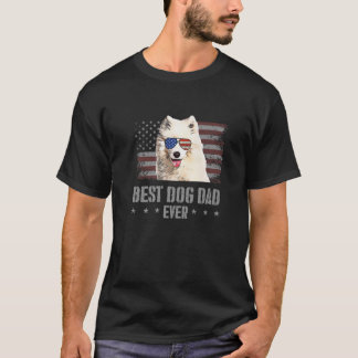 Samoyed Best Dog Dad Ever Retro USA American Flag T-Shirt