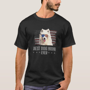 Samoyed Best Dog Mom Ever Retro USA American Flag T-Shirt