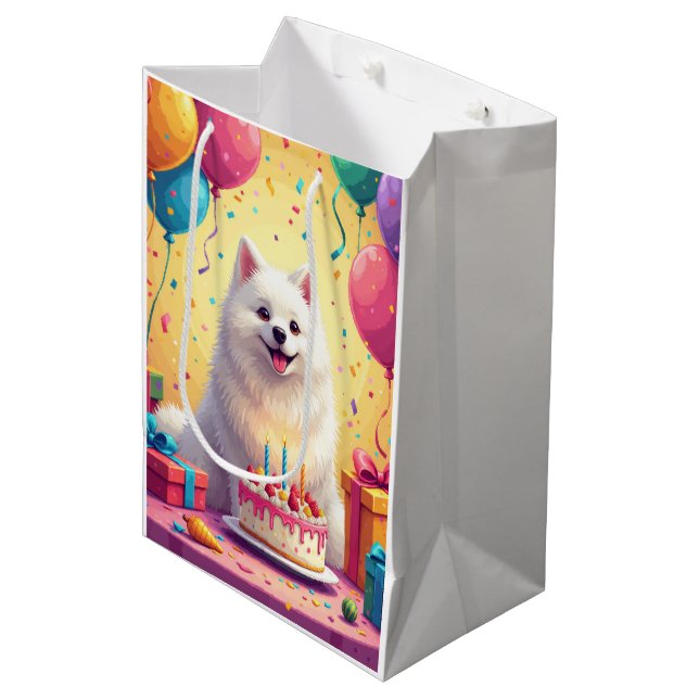 Samoyed Birthday Celebration Medium Gift Bag (Front Angled)