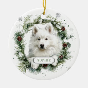 Samoyed Ceramic Circle Ornament