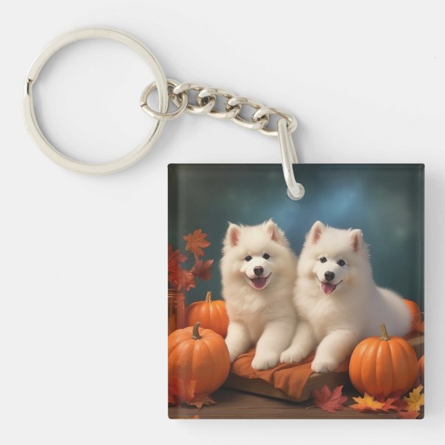 Samoyed Chiot Automne Citrouille de plaisir (Devant)