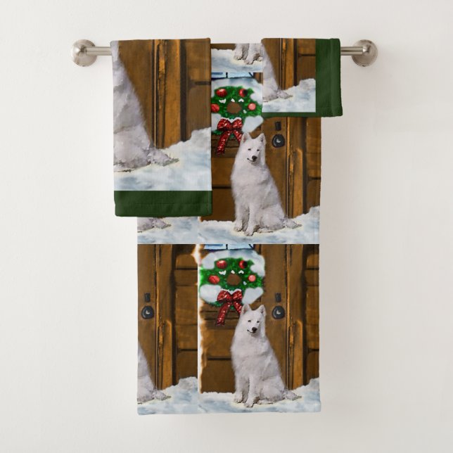 Samoyed Christmas Bath Towel Set (Insitu)
