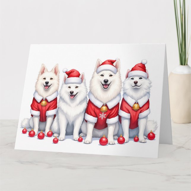 Samoyed Christmas Dress Santa Hat Card (Front)