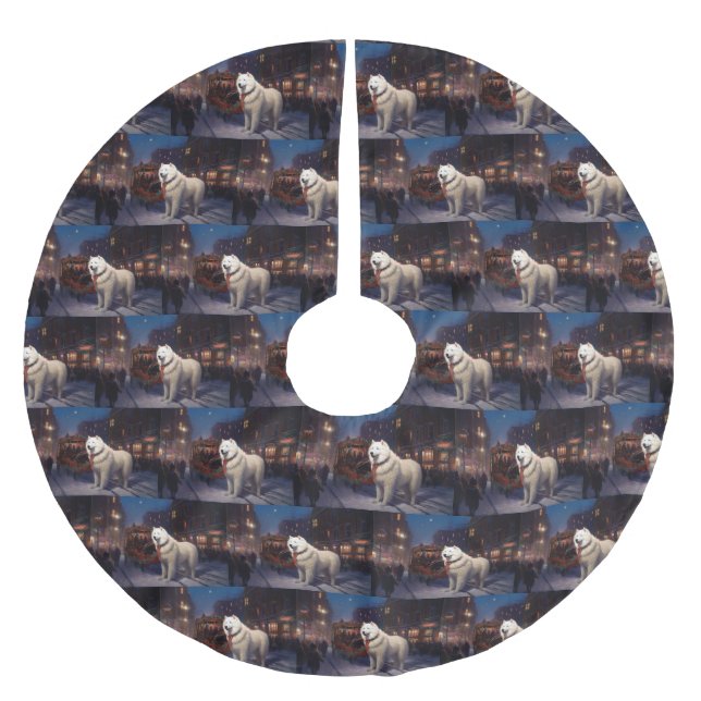 Samoyed Christmas Festive Season  Brushed Polyester Tree Skirt (Front)