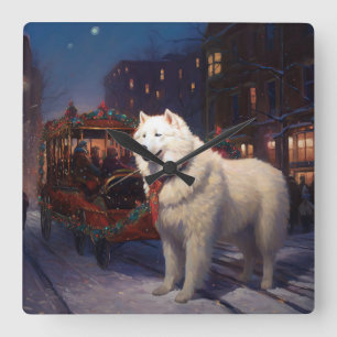 Samoyed Christmas Festive Season  Square Wall Clock