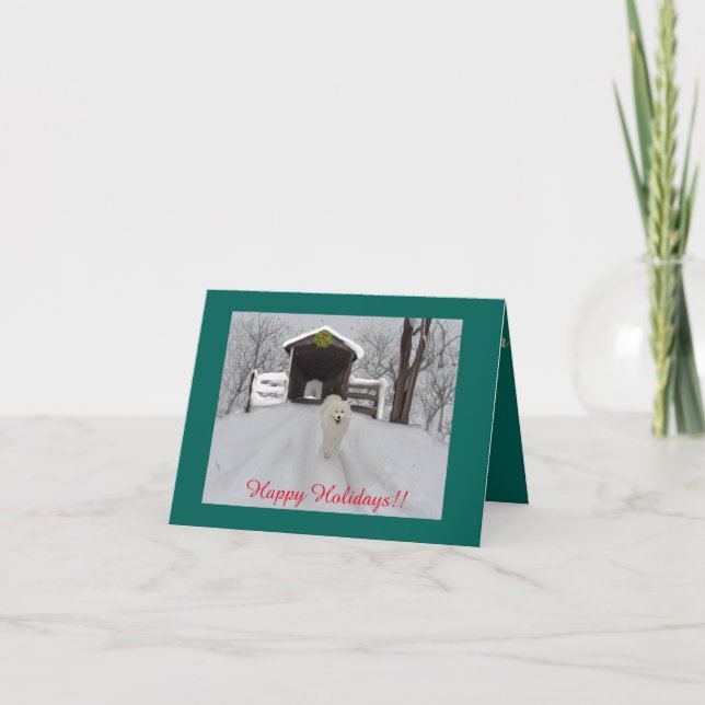 Samoyed Christmas Greeting Card, 7" X 5" Holiday Card (Front)