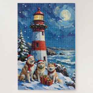 Samoyed Christmas Lighthouse Holiday Jigsaw Puzzle