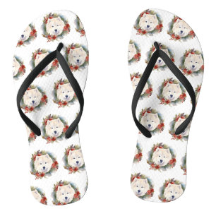 Samoyed Christmas Wreath Festive Pup Flip Flops
