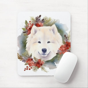 Samoyed Christmas Wreath Festive Pup  Mouse Pad