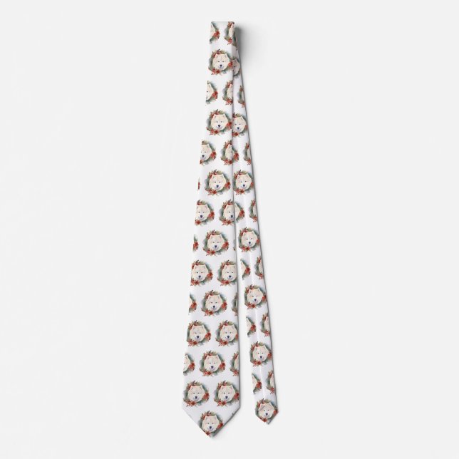 Samoyed Christmas Wreath Festive Pup  Tie (Front)