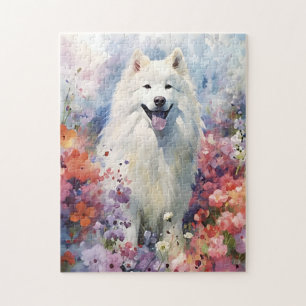 Samoyed colourful watercolor artwork jigsaw puzzle