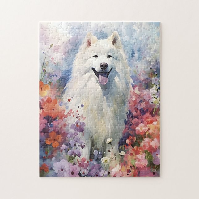 Samoyed colourful watercolor artwork jigsaw puzzle (Vertical)