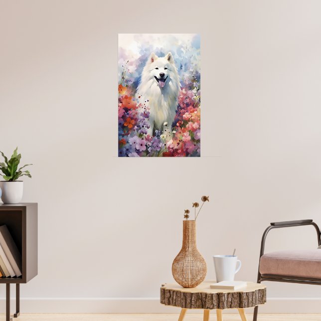 Samoyed colourful watercolor artwork poster (Living Room 3)