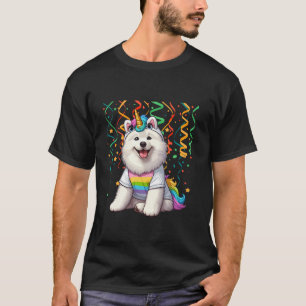 Samoyed Cosplay Coloful Unicorn Birthday Kids Todd T-Shirt