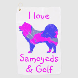 Samoyed Cute Pink Dog Silhouette Monogram Golf Towel