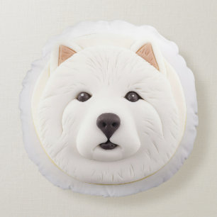 Samoyed Dog 3D Inspired Round Pillow