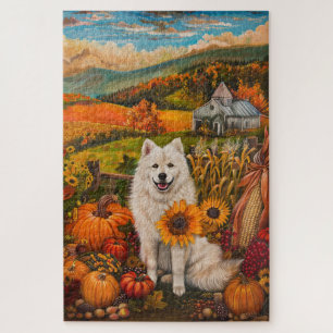 Samoyed Dog Autumn Harvest Thanksgiving Jigsaw Puzzle