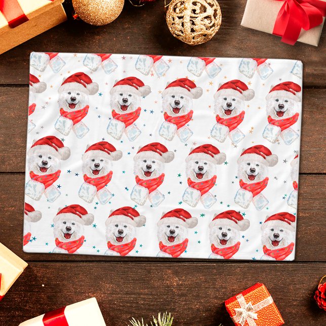 Samoyed Dog Breed Christmas Stars Fleece Blanket (Creator Uploaded)