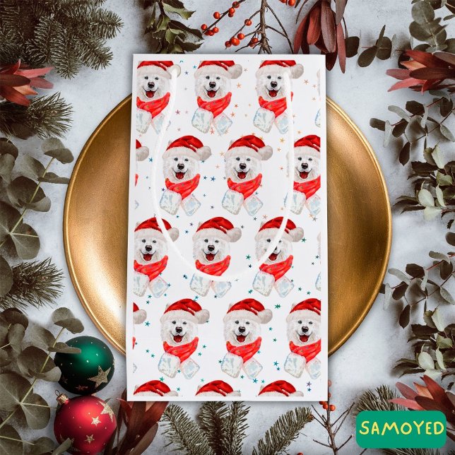Samoyed Dog Breed Christmas Stars Small Gift Bag (Creator Uploaded)