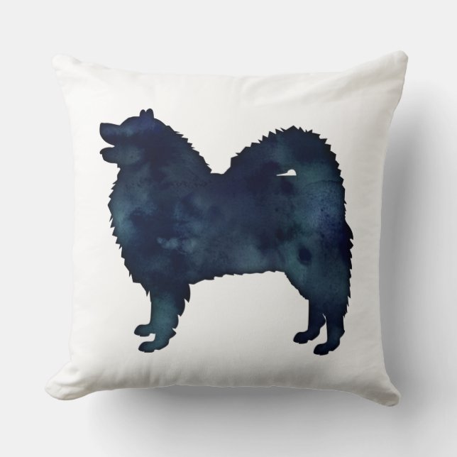 Samoyed Dog Breed Silhouette Black Watercolor Throw Pillow (Front)