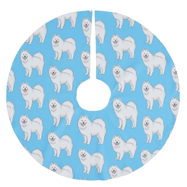 Samoyed dog cartoon illustration brushed polyester tree skirt (Front)