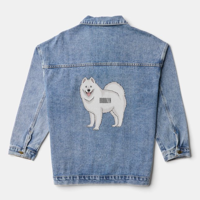 Samoyed dog cartoon illustration denim jacket (Back)