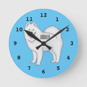 Samoyed dog cartoon illustration round clock