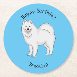 Samoyed dog cartoon illustration  round paper coaster