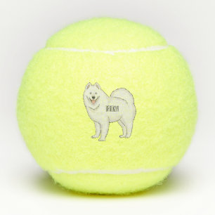 Samoyed dog cartoon illustration  tennis balls