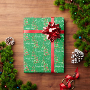 Samoyed Dog Christmas Tree Holiday Green Wrapping Paper
