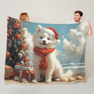 Samoyed Dog Christmas Vintage Beach Fleece Blanket