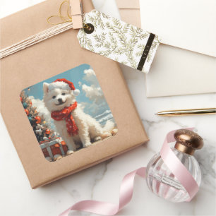 Samoyed Dog Christmas Vintage Beach Square Sticker