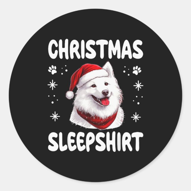 Samoyed Dog Dog Nightgown Pajama Christmas Sleepsh Classic Round Sticker (Front)
