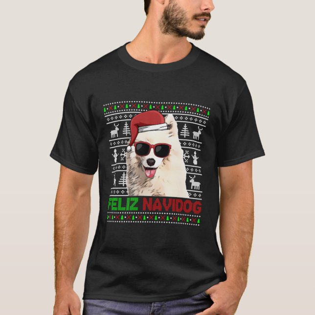 Samoyed Dog Feliz Navidog Funny Christmas T-Shirt (Front)