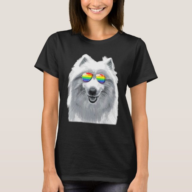 Samoyed Dog Gay Pride Flag Sunglasses Lgbt T-Shirt (Front)