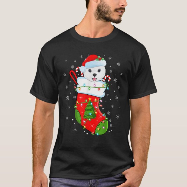 Samoyed Dog In Christmas Socks Funny Santa Samoyed T-Shirt (Front)