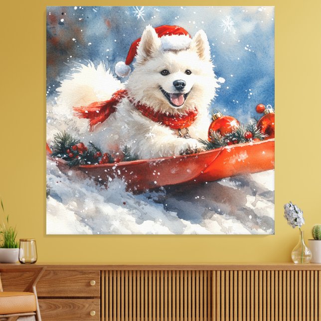 Samoyed Dog in Sledge Let it Snow Christmas Canvas Print (Insitu(LivingRoom))