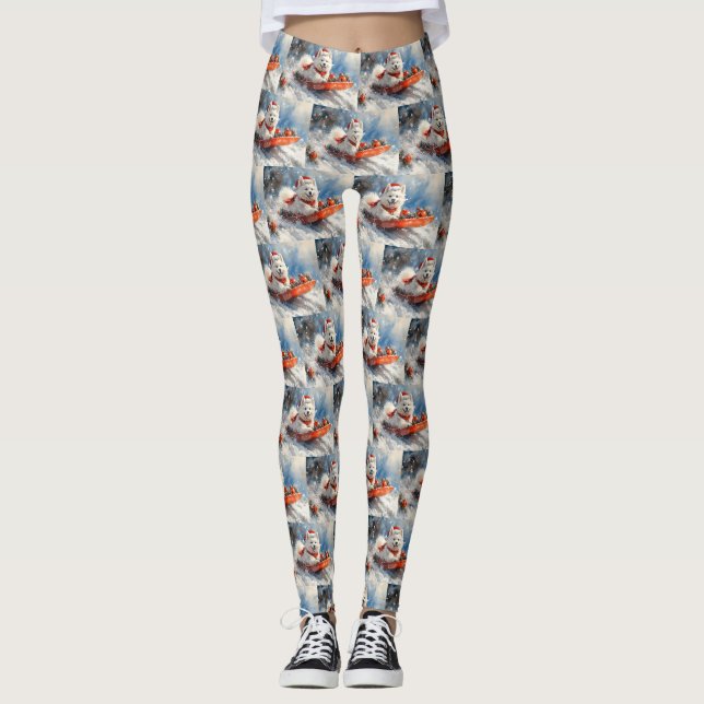 Samoyed Dog in Sledge Let it Snow Christmas Leggings (Front)