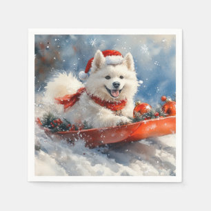 Samoyed Dog in Sledge Let it Snow Christmas Napkin