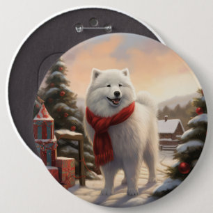Samoyed Dog in Snow Christmas  6 Inch Round Button