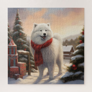 Samoyed Dog in Snow Christmas  Jigsaw Puzzle
